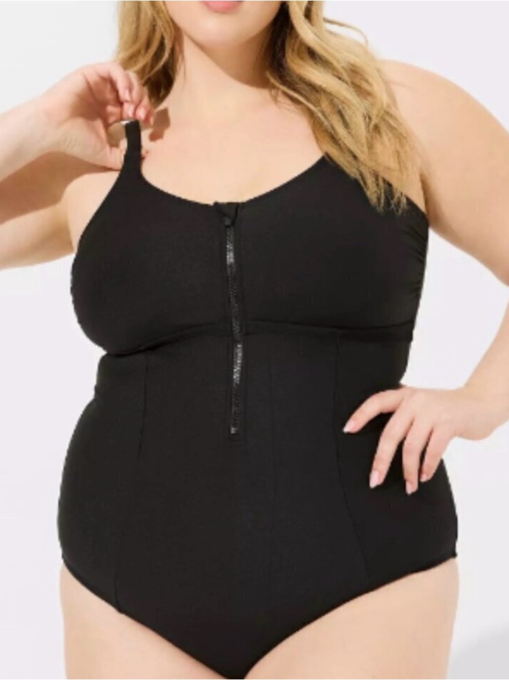 Torrid Black One-Piece Front-Zip Swimsuit